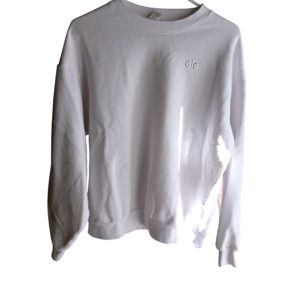 Alo Yoga Accolade Crewneck Sweatshirt White Pullover Logo Women’s Small S